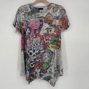 Inoah Shirt Art To Wear Women's‎ Small Graphic Asymmetrical Hem Short Sleeve